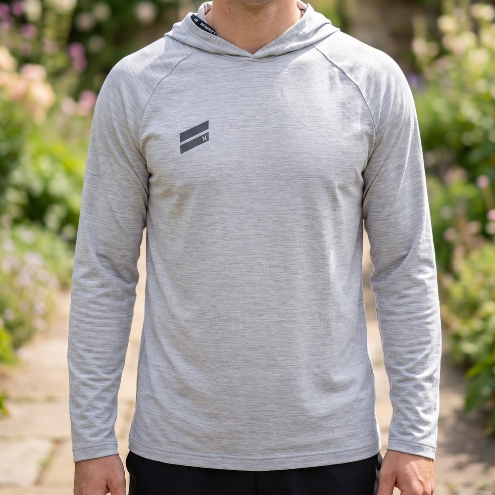Hurley Mens Long Sleeve Hooded Sun Shirt Gray Heathered Activewear Top